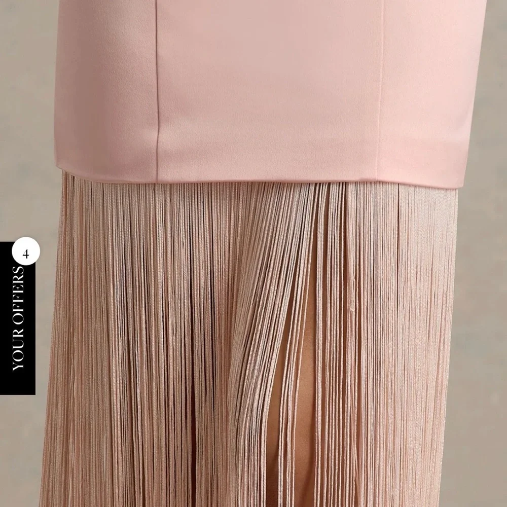 Club L London Blush Pink Satin Bandeau Maxi Dress With Fringe - Picture 10 of 10